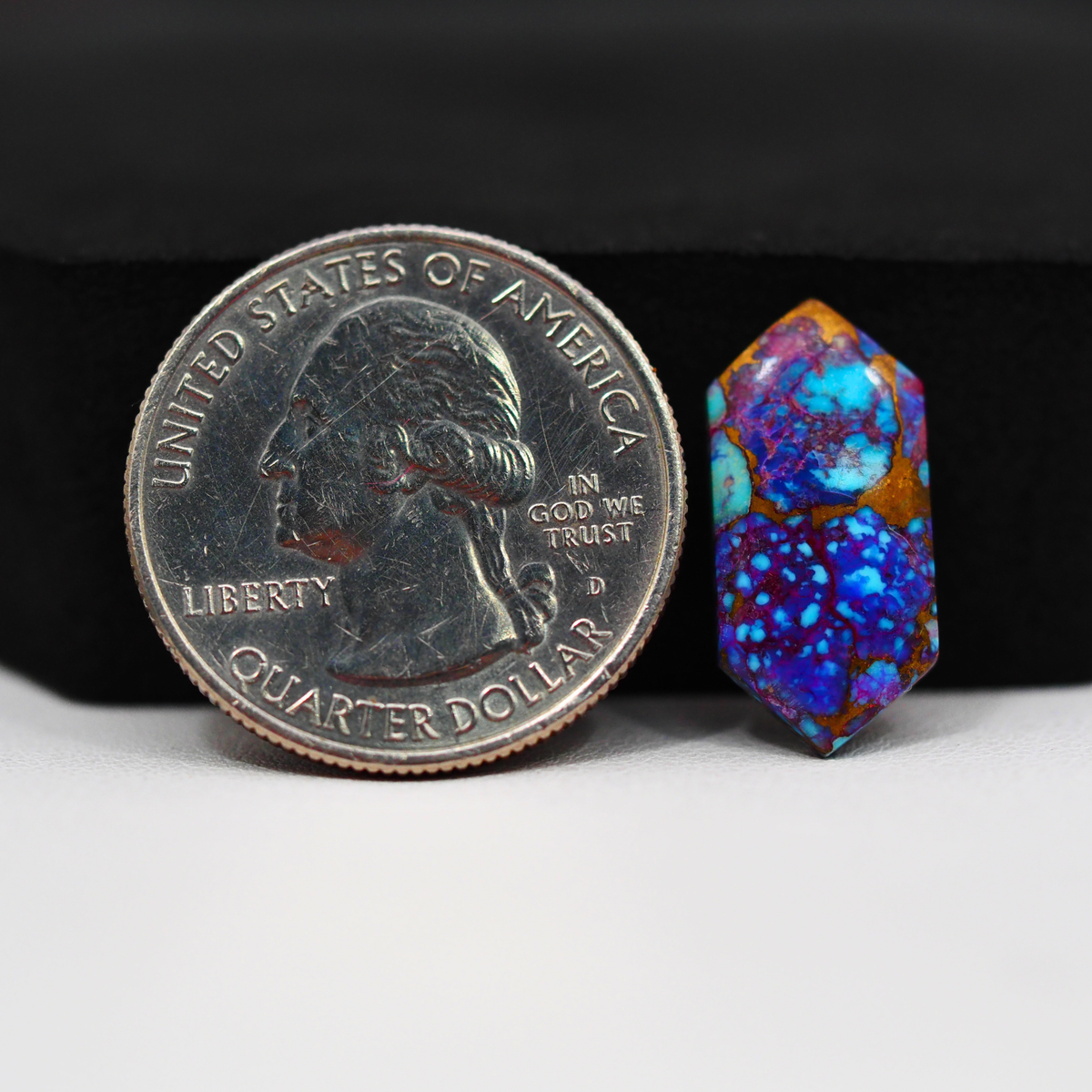 Stabilized Purple Mohave (Mojave) Turquoise Hexagon Cabochon 20x9x3mm 6ct - purple with blue Kingman turquoise nuggets and bronze veining - Pedra Gems.