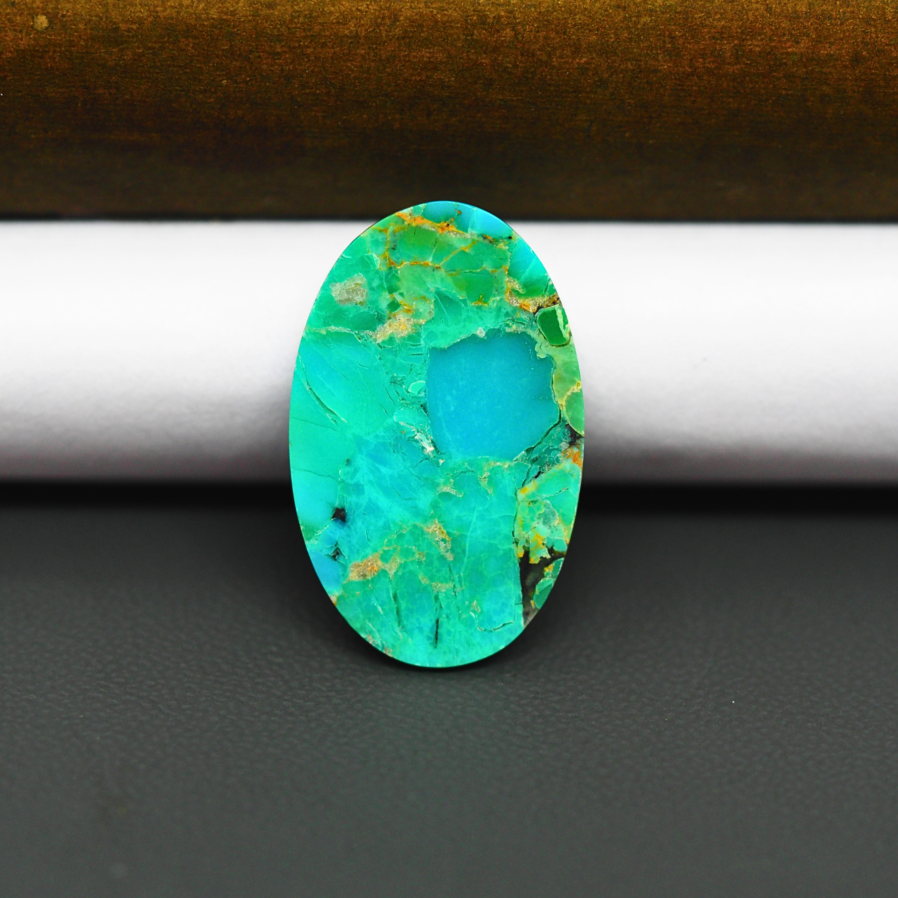 Mohave Turquoise & White Buffalo Oval Cabochon 25x16mm 11ct - Green and Blue with Black Accents - Pedra Gems