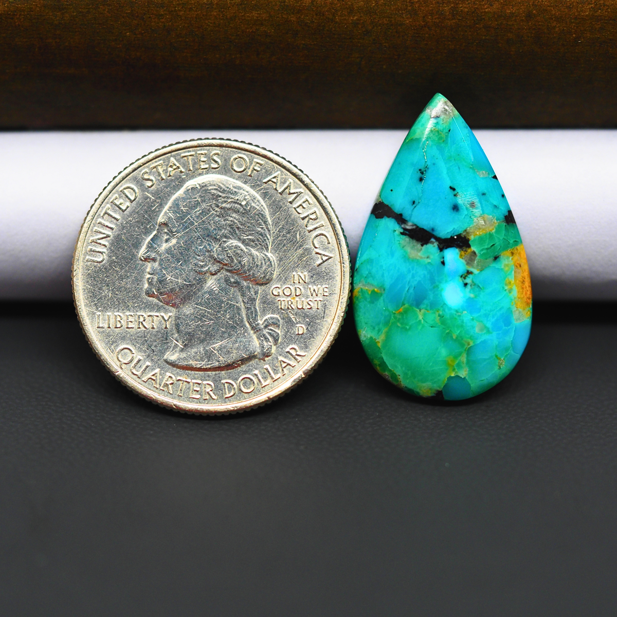 Mohave Turquoise & White Buffalo Pear Cabochon 26x16mm 11.5ct - Blue and Green with Black Vein - Pedra Gems