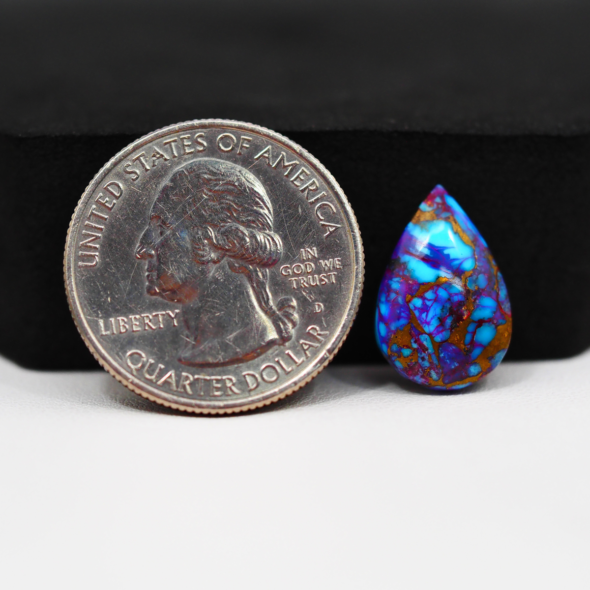 Stabilized Purple Mohave (Mojave) Turquoise Pear Cabochon 17x11x3mm 5.5ct - purple with blue Kingman turquoise nuggets and bronze veining - Pedra Gems.