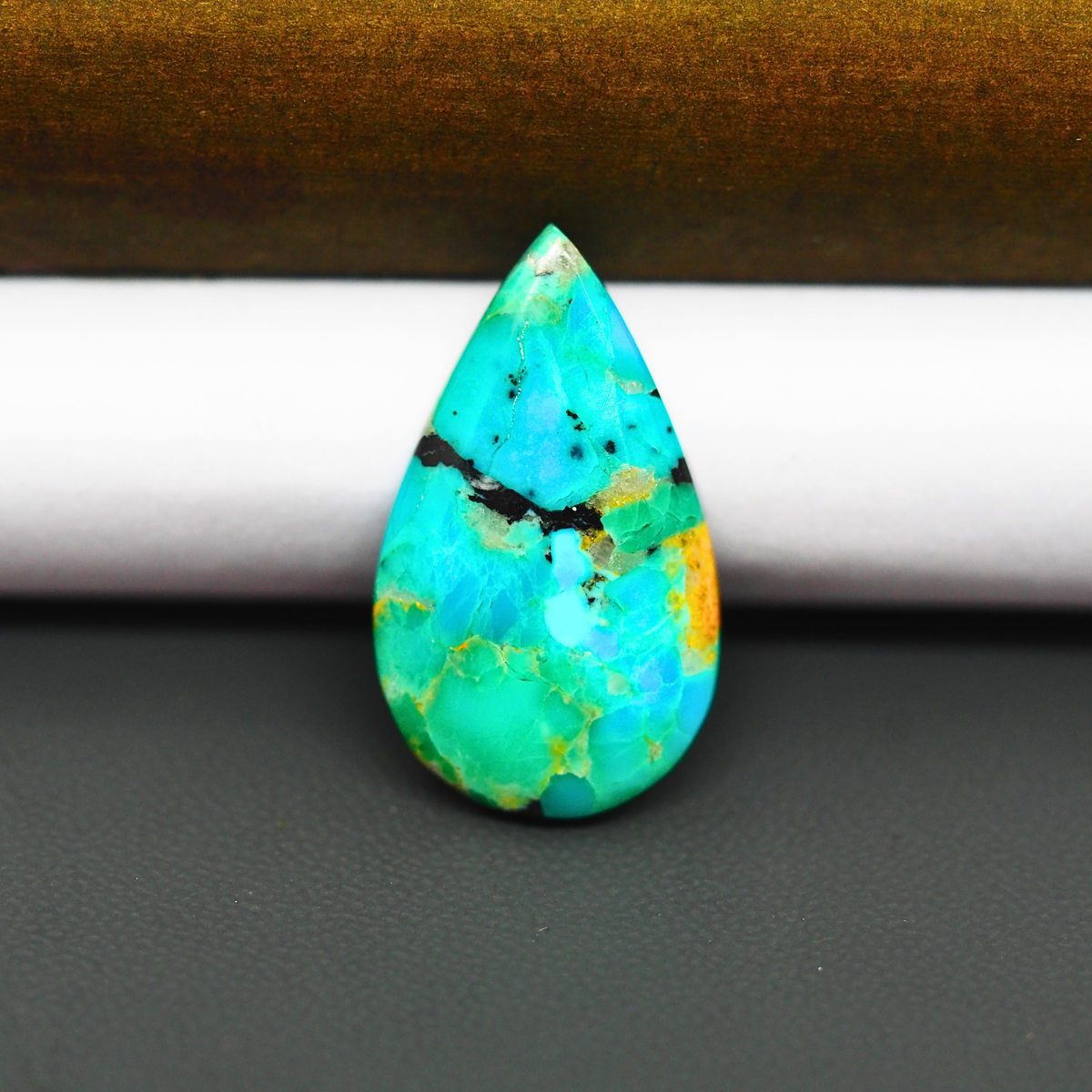 Mohave Turquoise & White Buffalo Pear Cabochon 26x16mm 11.5ct - Blue and Green with Black Vein - Pedra Gems