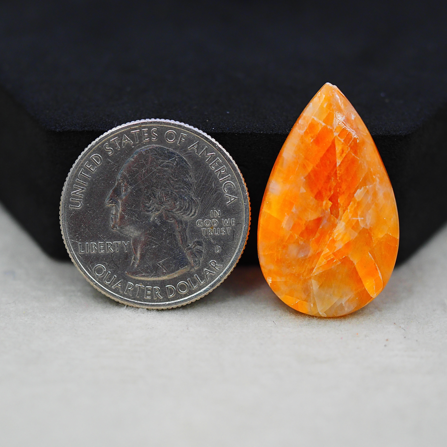 Natural Orange Calcite Pear Cabochon 19x17mm 16ct - warm honey-orange - Pedra Gems.