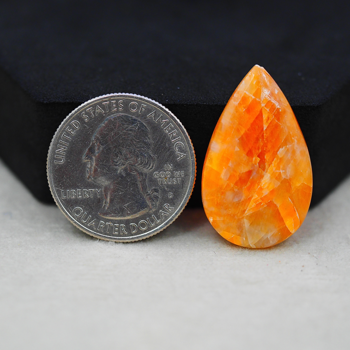 Natural Orange Calcite Pear Cabochon 19x17mm 16ct - warm honey-orange - Pedra Gems.