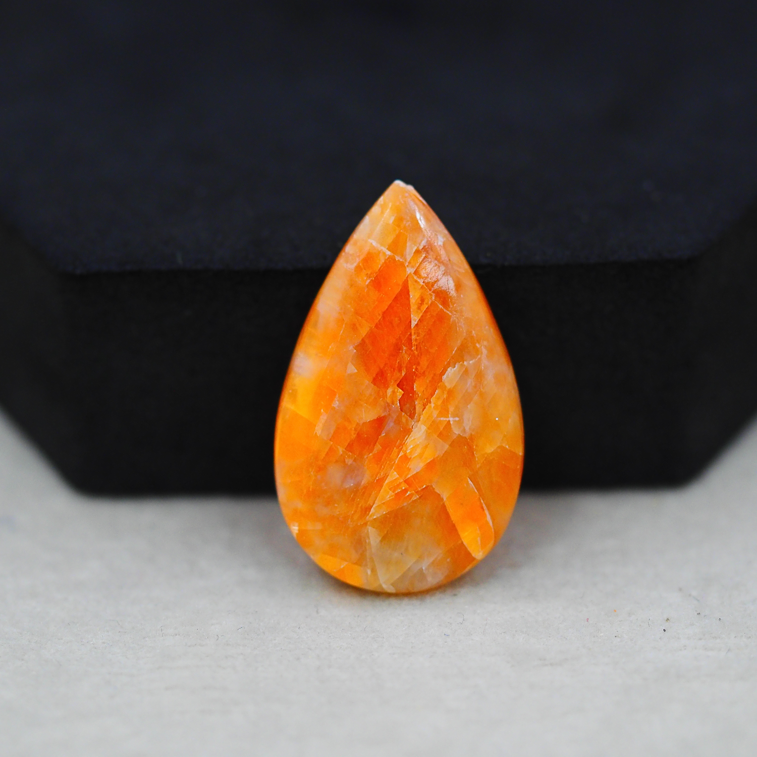 Natural Orange Calcite Pear Cabochon 19x17mm 16ct - warm honey-orange - Pedra Gems.