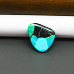 Mohave Turquoise & White Buffalo Freeform Cabochon 19x17mm 9.5ct - Blue with Black Band - Pedra Gems