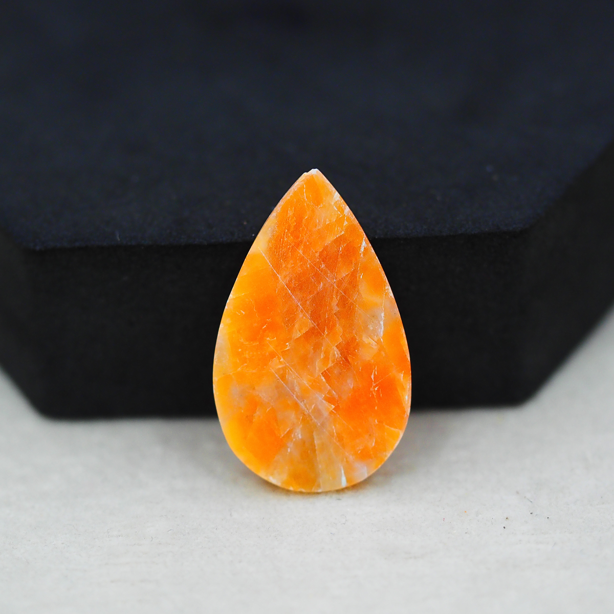Natural Orange Calcite Pear Cabochon 19x17mm 16ct - warm honey-orange - Pedra Gems.