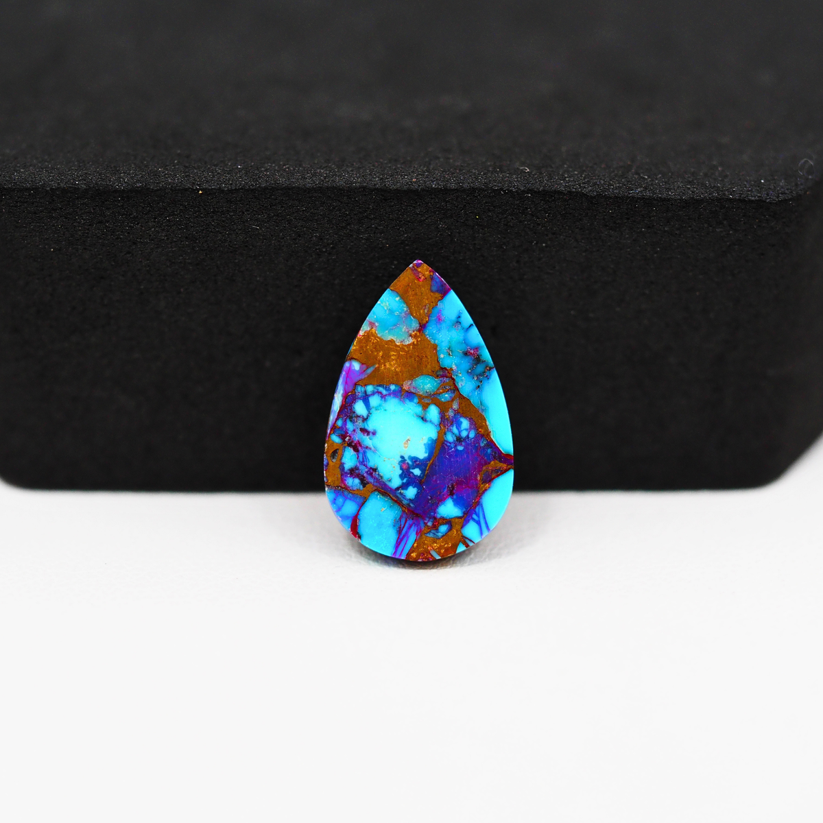 Stabilized Purple Mohave (Mojave) Turquoise Pear Cabochon 17x11x3mm 6ct - purple with blue Kingman turquoise nuggets and bronze veining - Pedra Gems.