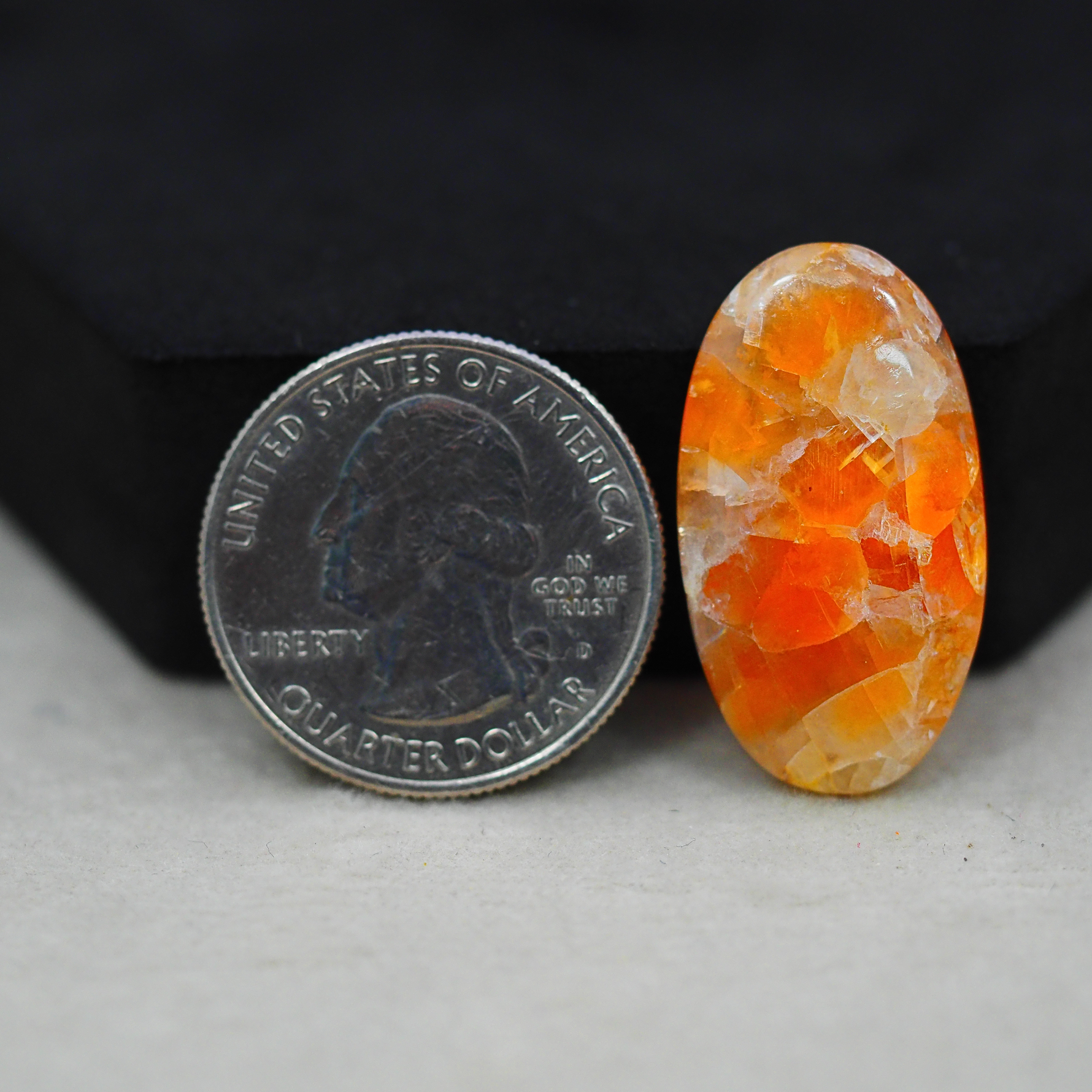 Natural Orange Calcite Oval Cabochon 28x16mm 18.5ct - warm honey-orange - Pedra Gems.