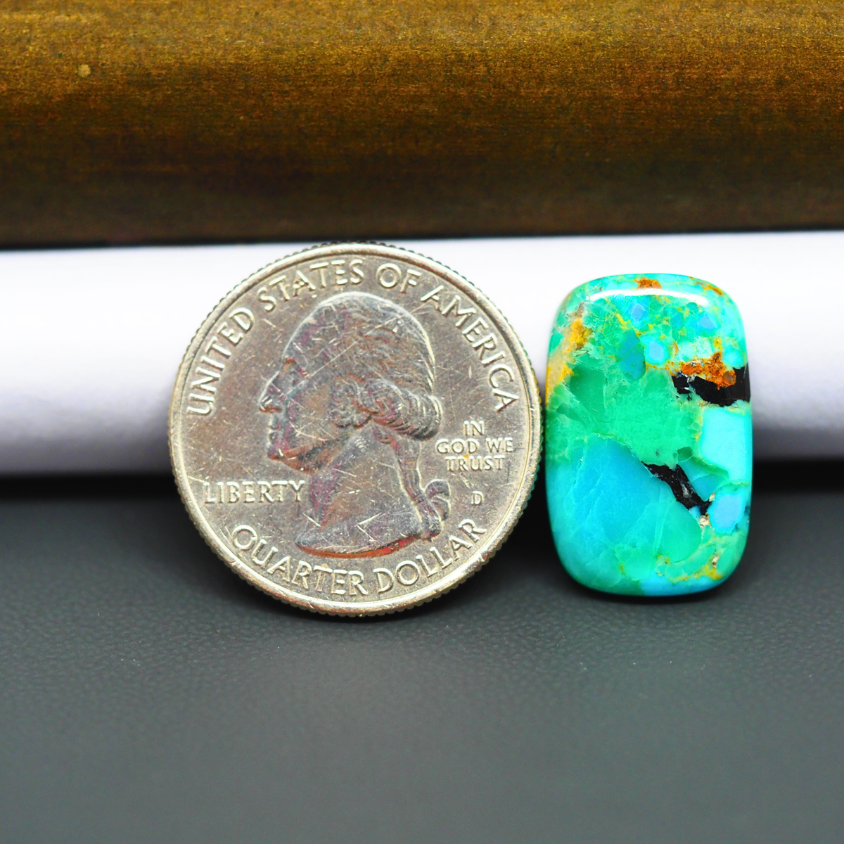 Mohave Turquoise & White Buffalo Cushion Cabochon 21x13mm 9ct - Green and Blue with Black Vein - Pedra Gems
