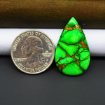 Natural Emerald Dahlia Pear Cabochon 31x17mm 21ct - vivid green with copper matrix, ships to Europe, Japan, Canada, Australia, NZ & worldwide - Pedra Gems.