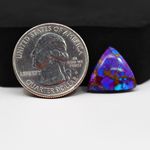 Stabilized Purple Mohave (Mojave) Turquoise Trillion Cabochon 15x15x4mm 6.5ct - purple with blue Kingman turquoise nuggets and bronze veining - Pedra Gems.
