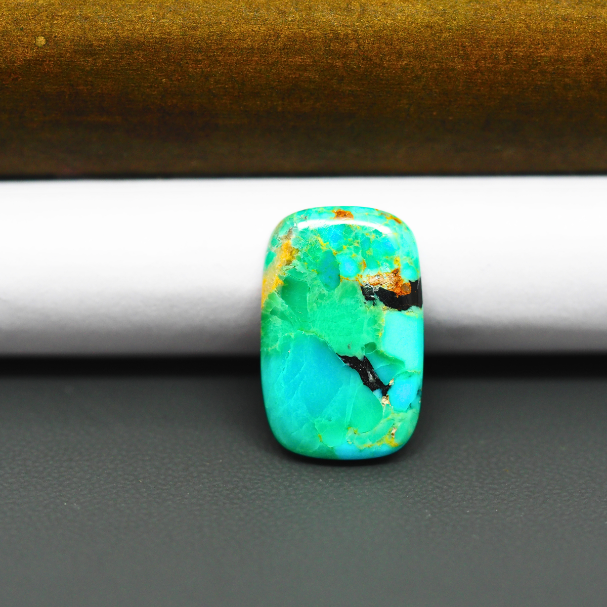 Mohave Turquoise & White Buffalo Cushion Cabochon 21x13mm 9ct - Green and Blue with Black Vein - Pedra Gems