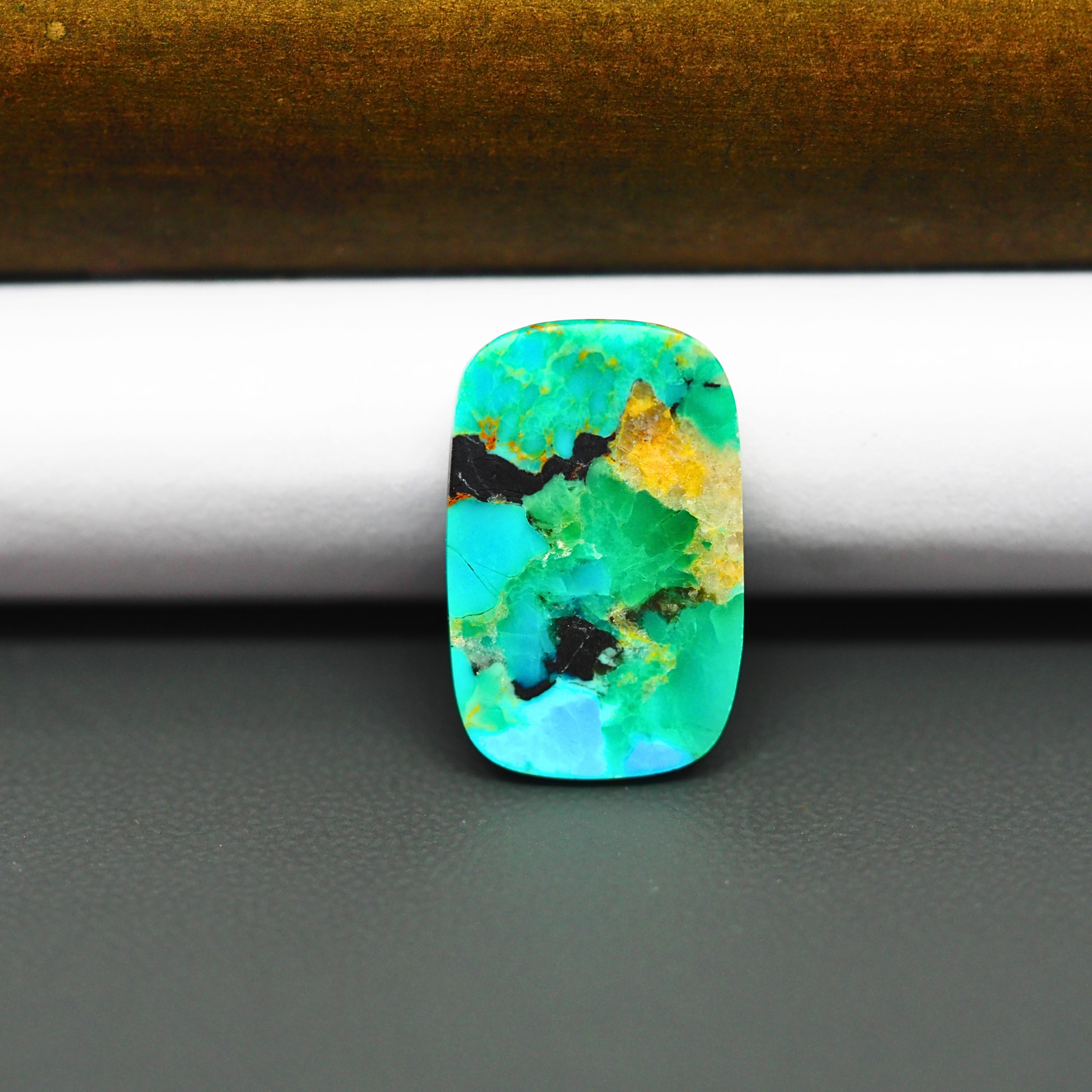 Mohave Turquoise & White Buffalo Cushion Cabochon 21x13mm 9ct - Green and Blue with Black Vein - Pedra Gems