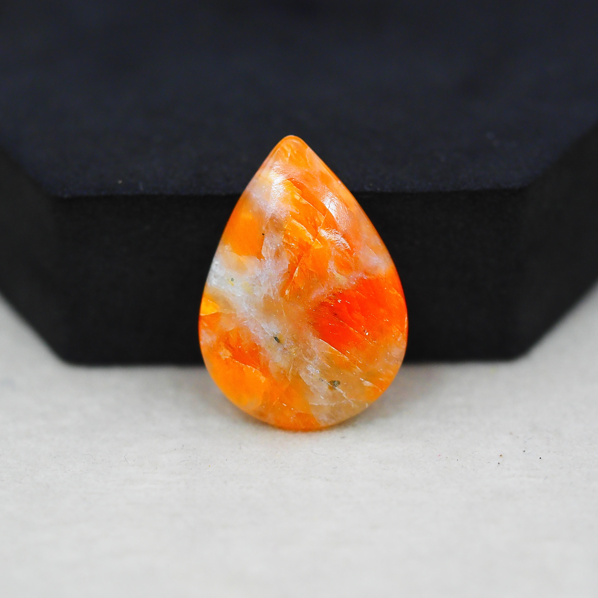 Natural Orange Calcite Pear Cabochon 28x20mm 19ct - warm honey-orange - Pedra Gems.