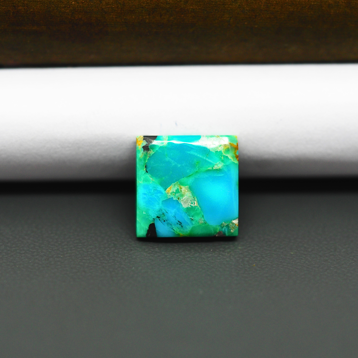 Mohave Turquoise & White Buffalo Square Cabochon 13x13mm 6.5ct - Blue and Green - Pedra Gems