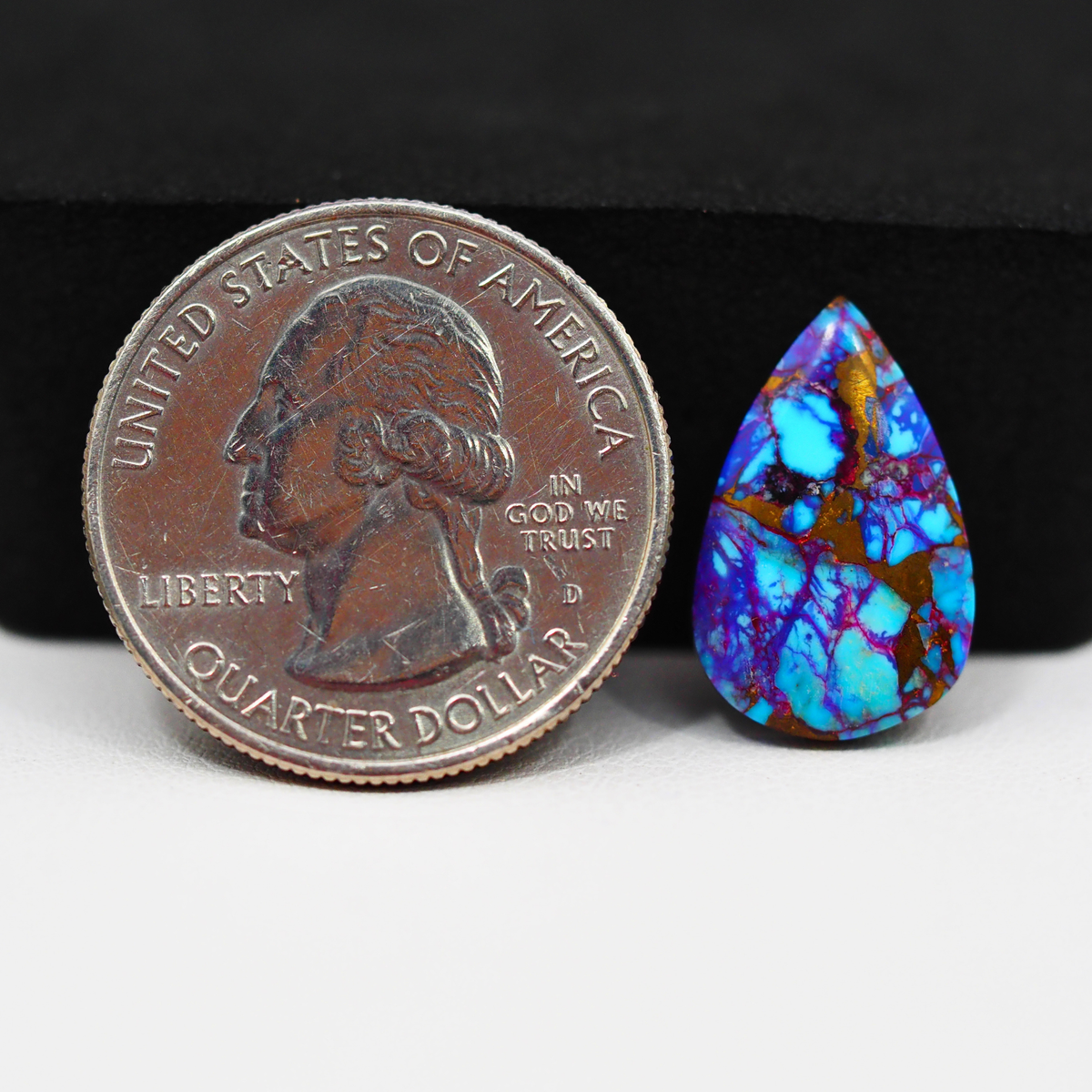 Stabilized Purple Mohave (Mojave) Turquoise Pear Cabochon 18x11x3mm 5.5ct - purple with blue Kingman turquoise nuggets and bronze veining - Pedra Gems.