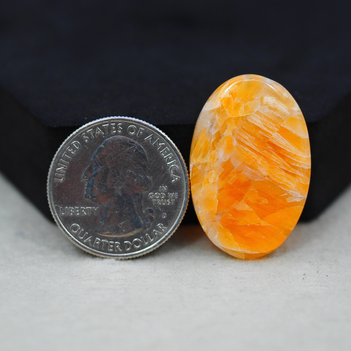 Natural Orange Calcite Oval Cabochon 31x20mm 23ct - warm honey-orange - Pedra Gems.
