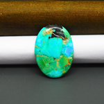 Mohave Turquoise & White Buffalo Oval Cabochon 28x20mm 16.5ct - Green and Blue with Black Patch - Pedra Gems