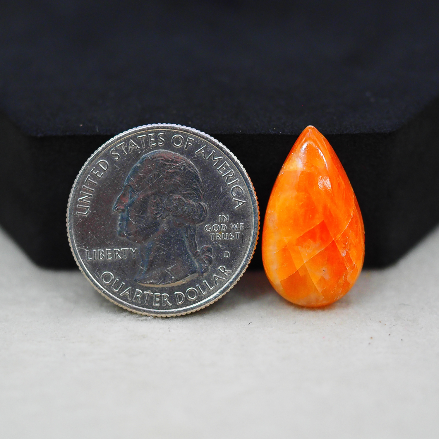 Natural Orange Calcite Pear Cabochon 23x13mm 12ct - warm honey-orange - Pedra Gems.