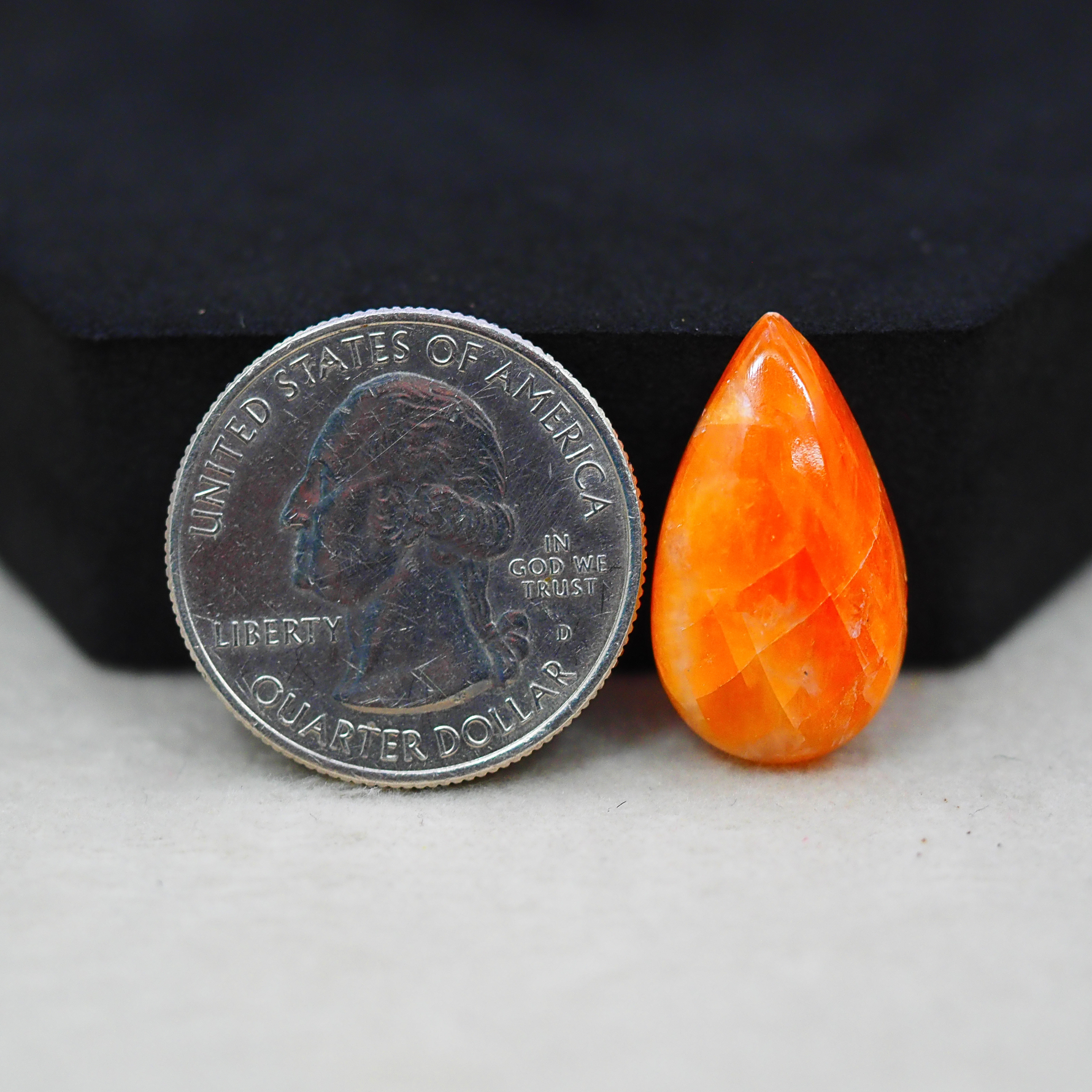 Natural Orange Calcite Pear Cabochon 23x13mm 12ct - warm honey-orange - Pedra Gems.