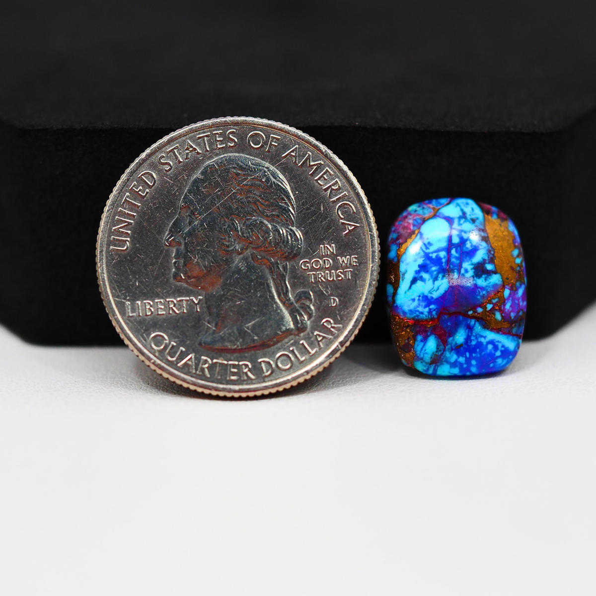 Stabilized Purple Mohave (Mojave) Turquoise Cushion Cabochon 15x12x3mm 6ct - purple with blue Kingman turquoise nuggets and bronze veining - Pedra Gems.