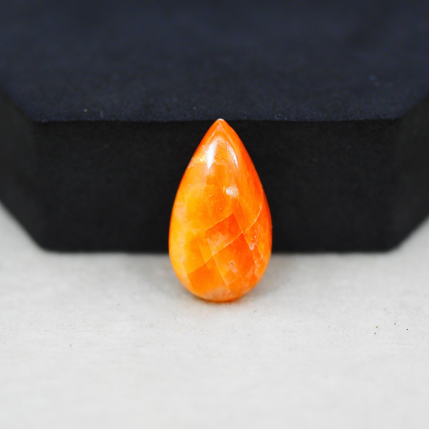 Natural Orange Calcite Pear Cabochon 23x13mm 12ct - warm honey-orange - Pedra Gems.