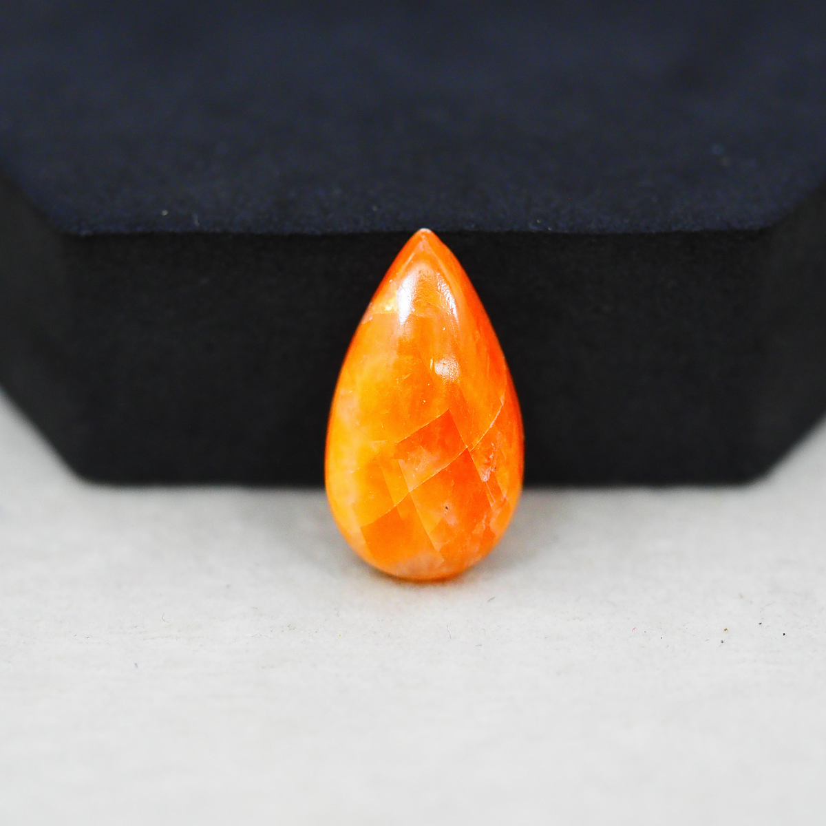 Natural Orange Calcite Pear Cabochon 23x13mm 12ct - warm honey-orange - Pedra Gems.