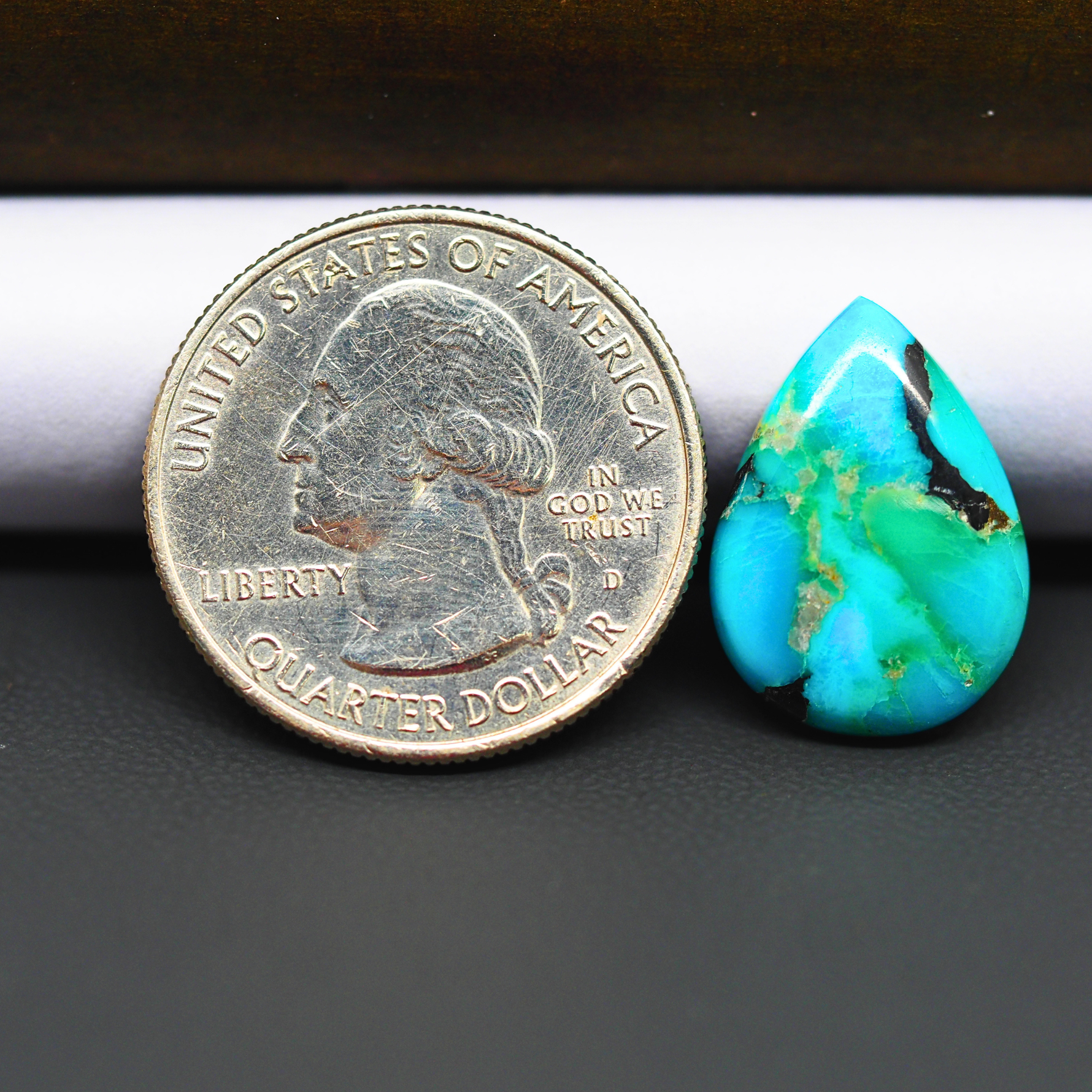 Mohave Turquoise & White Buffalo Pear Cabochon 19x14mm 7ct - Blue and Green with Black Band - Pedra Gems