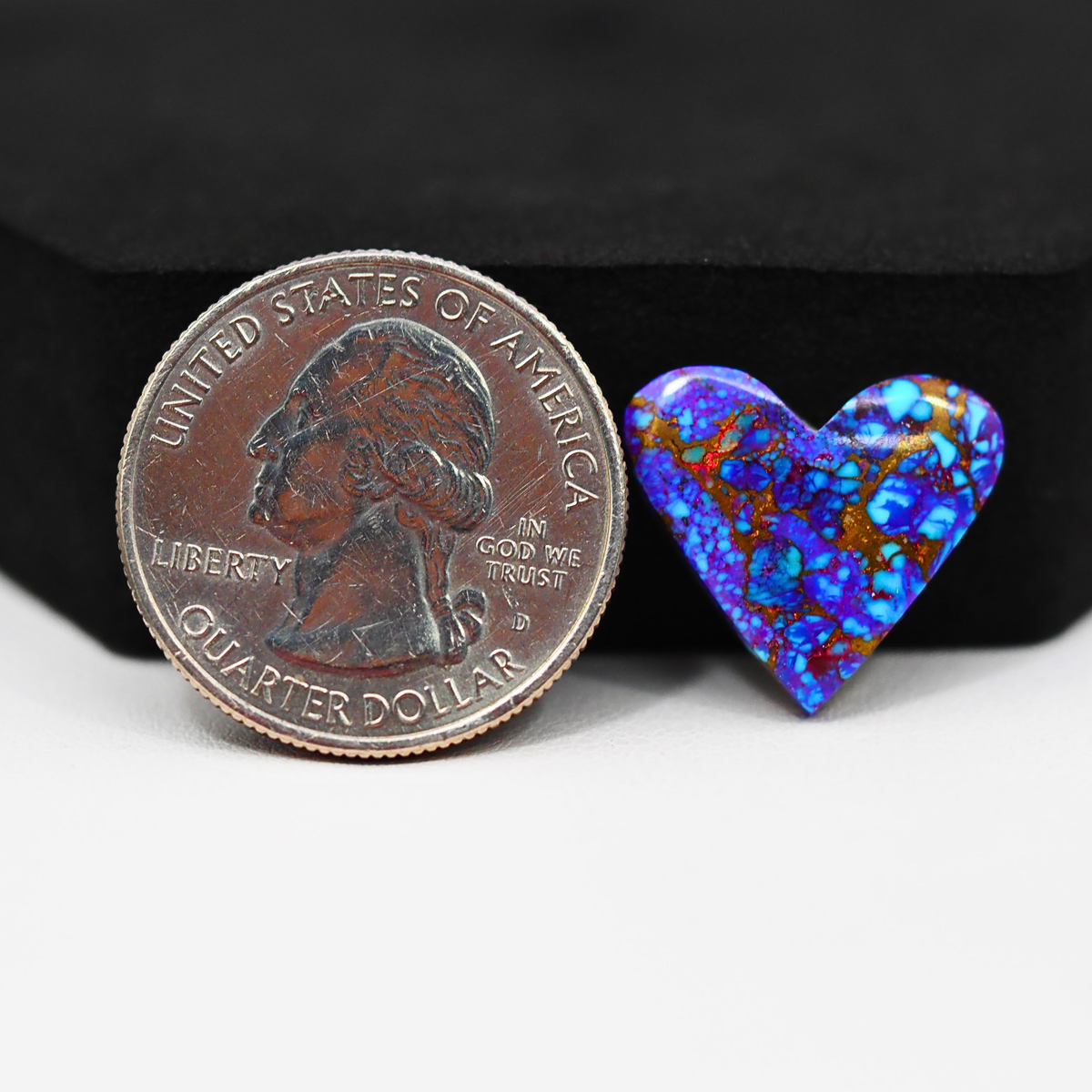 Stabilized Purple Mohave (Mojave) Turquoise Heart Cabochon 16x16x4mm 9.5ct - purple with blue Kingman turquoise nuggets and bronze veining - Pedra Gems.