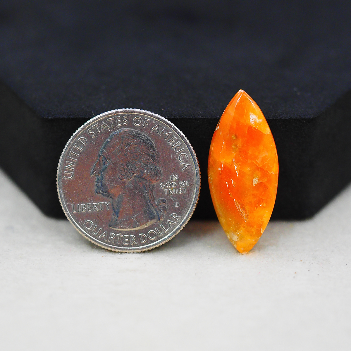 Natural Orange Calcite Marquise Cabochon 27x12mm 9ct - warm honey-orange - Pedra Gems.