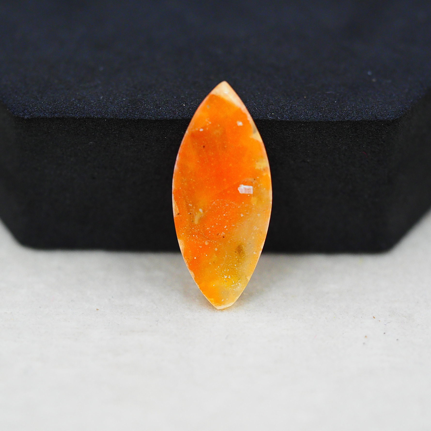 Natural Orange Calcite Marquise Cabochon 27x12mm 9ct - warm honey-orange - Pedra Gems.