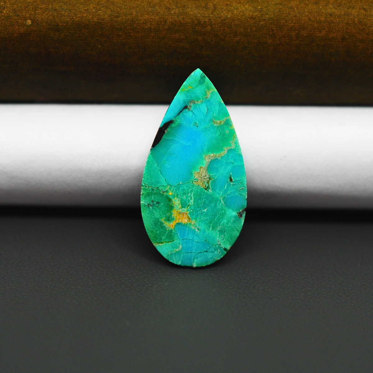Mohave Turquoise & White Buffalo Pear Cabochon 28x15mm 11ct - Green and Blue with Black Inclusions - Pedra Gems