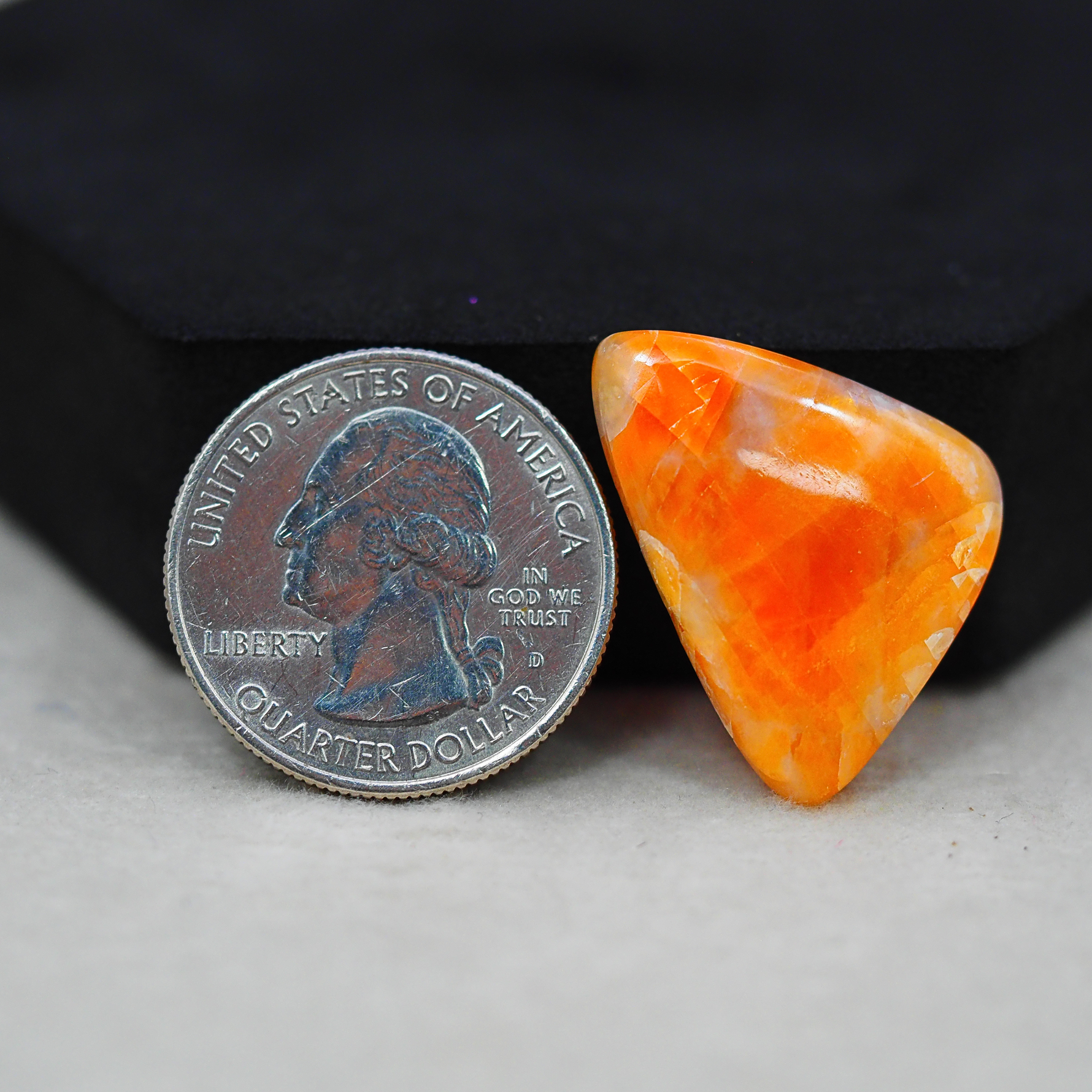 Natural Orange Calcite Trillion Cabochon 27x19mm 20.5ct - warm honey-orange - Pedra Gems.
