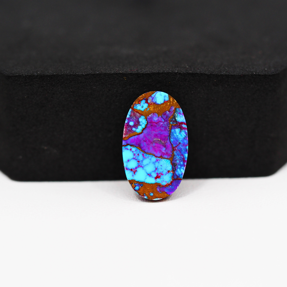 Stabilized Purple Mohave (Mojave) Turquoise Oval Cabochon 18x11x3mm 6ct - purple with blue Kingman turquoise nuggets and bronze veining - Pedra Gems.
