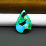 Mohave Turquoise & White Buffalo Pear Cabochon 27x19mm 14ct - Green and Blue with Black Patches - Pedra Gems