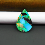 Mohave Turquoise & White Buffalo Pear Cabochon 27x19mm 14ct - Green and Blue with Black Patches - Pedra Gems