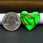 Natural Emerald Dahlia Heart Cabochon 25x25mm 20.5ct - vivid green with copper matrix, ships to Europe, Japan, Canada, Australia, NZ & worldwide - Pedra Gems.