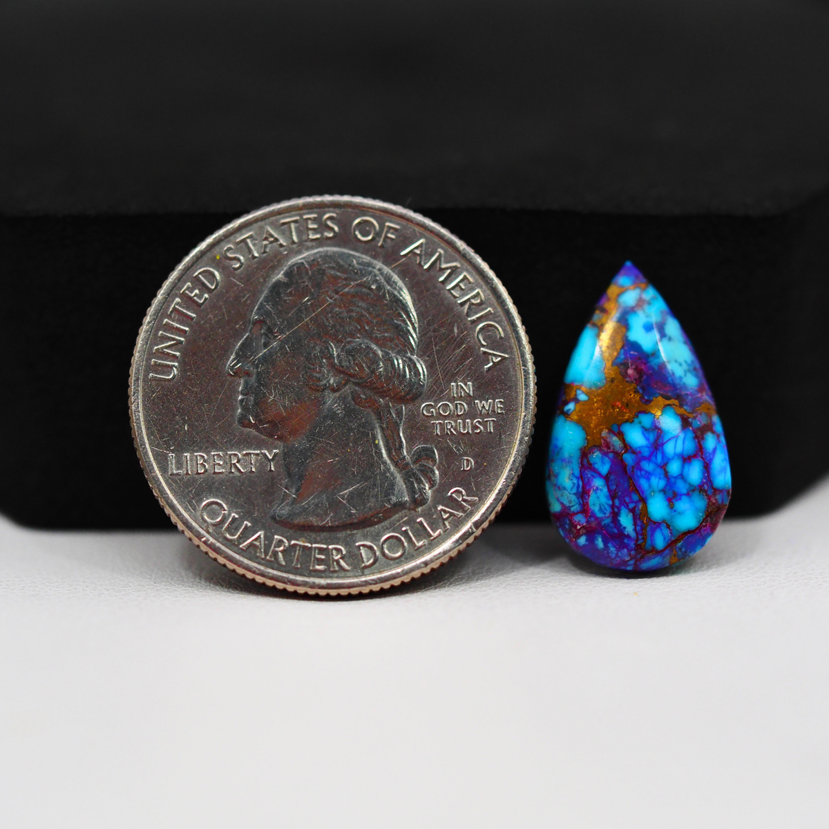 Stabilized Purple Mohave (Mojave) Turquoise Pear Cabochon 19x11x3mm 5.5ct - purple with blue Kingman turquoise nuggets and bronze veining - Pedra Gems.