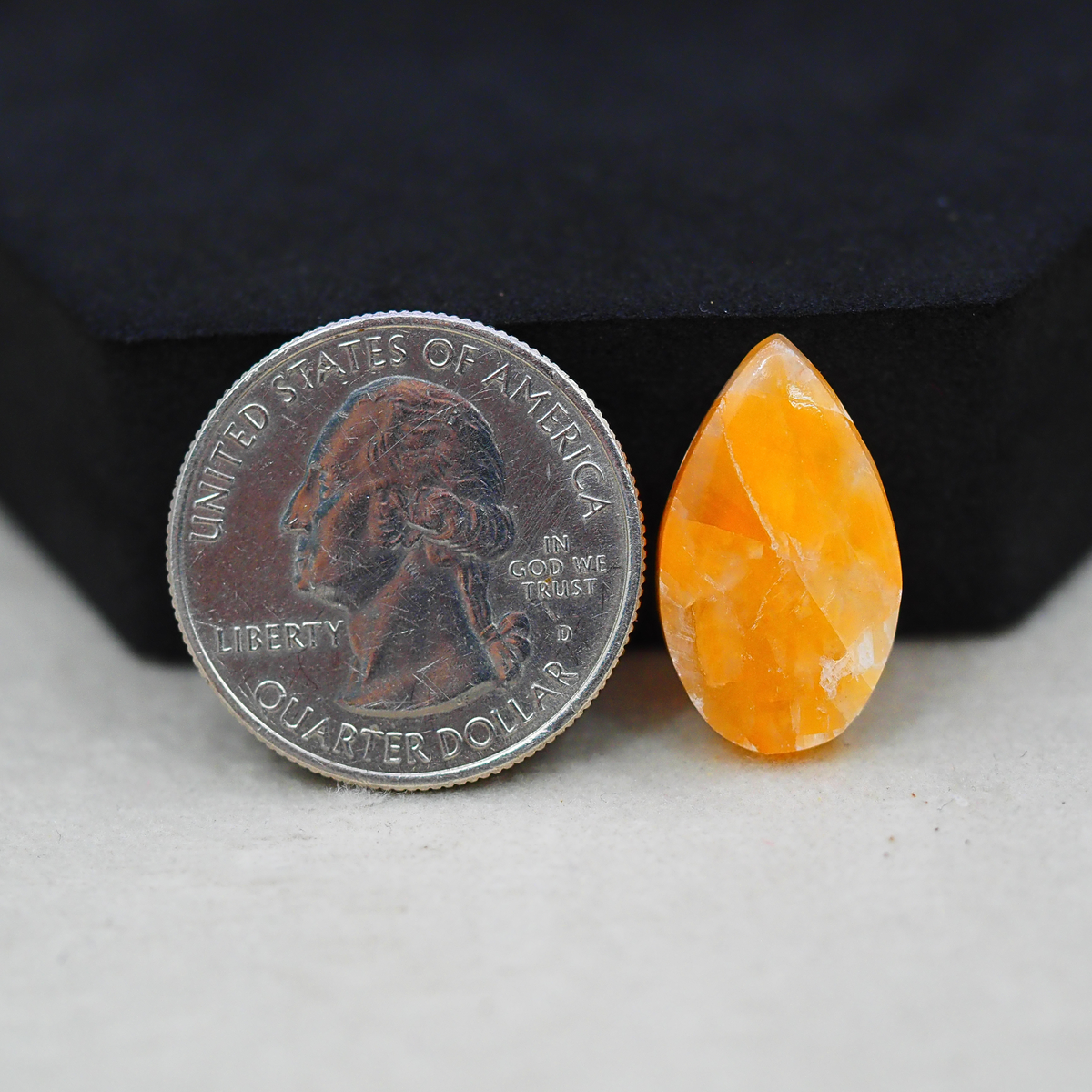 Natural Orange Calcite Pear Cabochon 21x12mm 10ct - warm honey-orange - Pedra Gems.