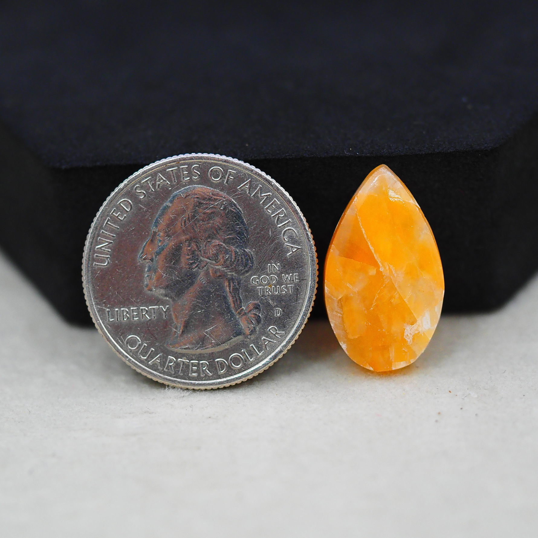 Natural Orange Calcite Pear Cabochon 21x12mm 10ct - warm honey-orange - Pedra Gems.