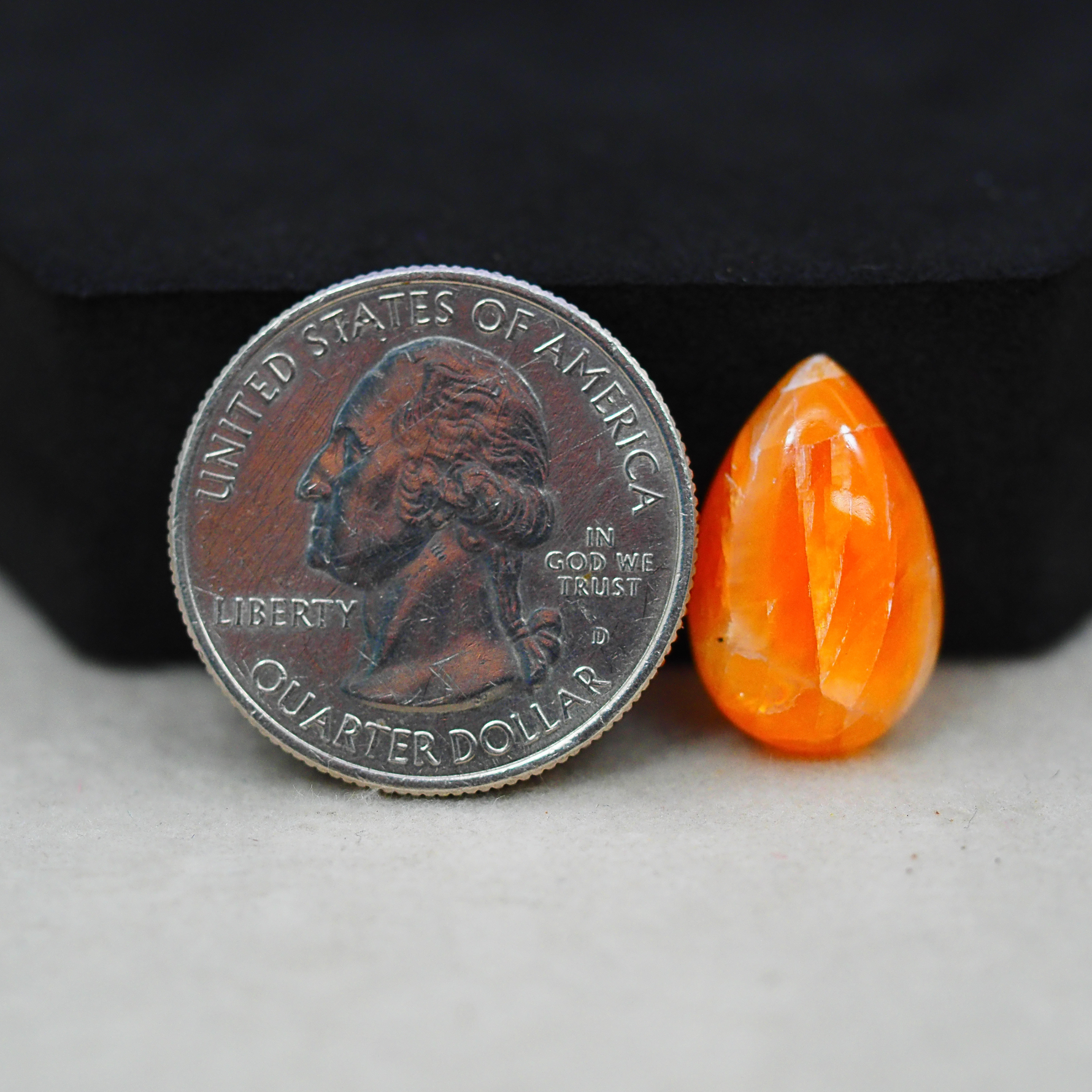 Natural Orange Calcite Pear Cabochon 18x12mm 8ct - warm honey-orange - Pedra Gems.
