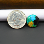 Mohave Turquoise & White Buffalo Round Cabochon 16x16mm 8ct - Blue with Black and Orange Matrix - Pedra Gems