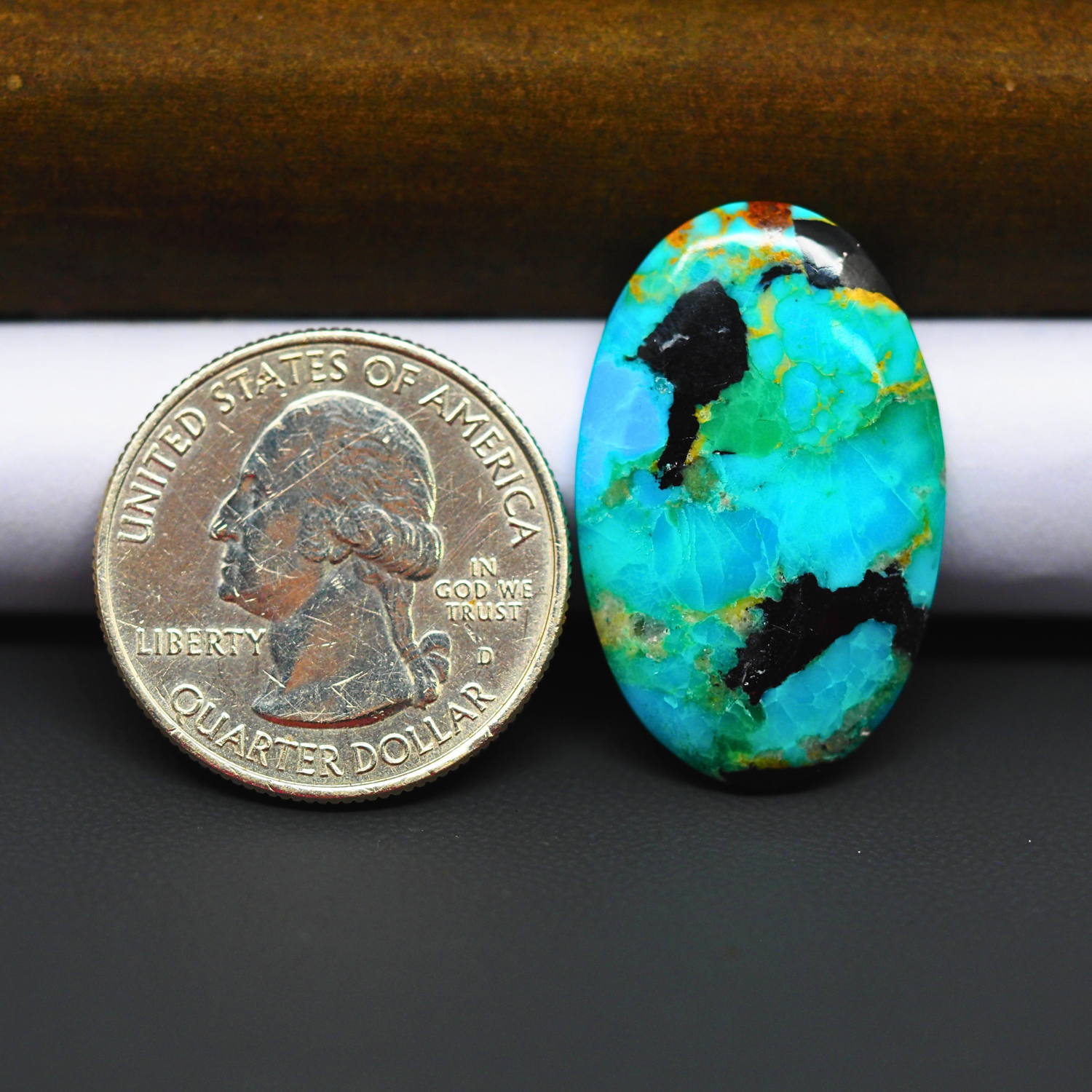 Mohave Turquoise & White Buffalo Oval Cabochon 29x19mm 15.5ct - Blue with Black Patches - Pedra Gems