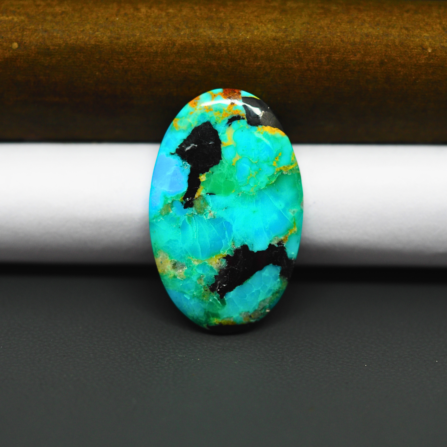 Mohave Turquoise & White Buffalo Oval Cabochon 29x19mm 15.5ct - Blue with Black Patches - Pedra Gems