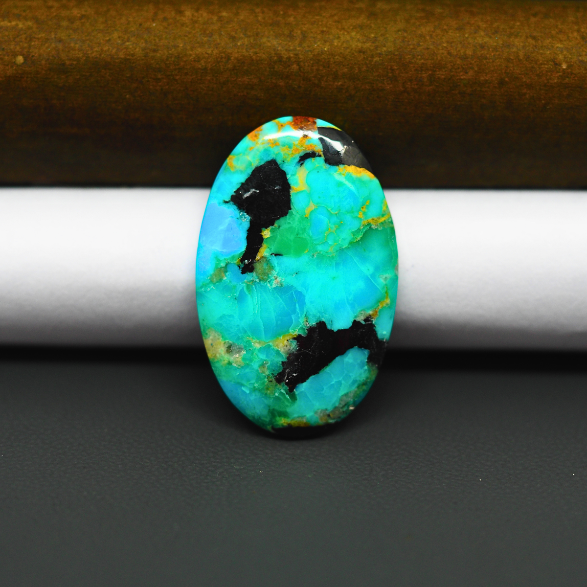 Mohave Turquoise & White Buffalo Oval Cabochon 29x19mm 15.5ct - Blue with Black Patches - Pedra Gems