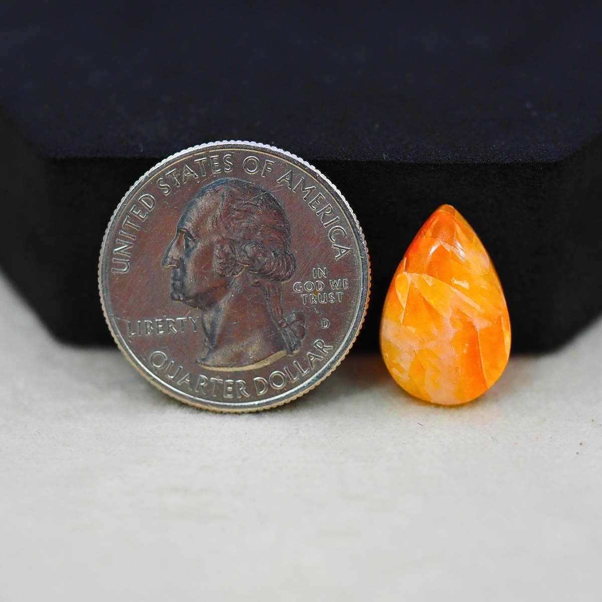 Natural Orange Calcite Pear Cabochon 18x12mm 7.5ct - warm honey-orange - Pedra Gems.