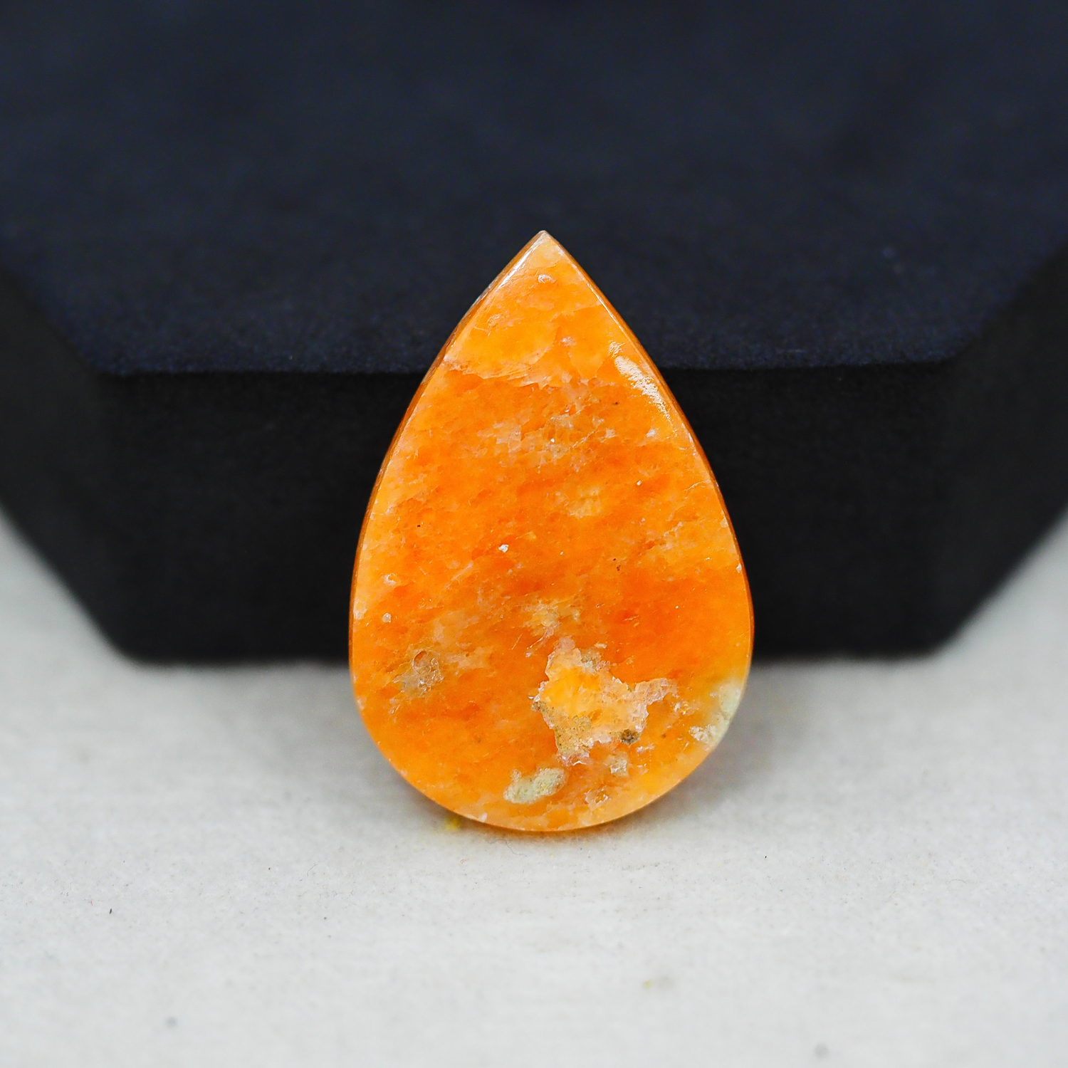Natural Orange Calcite Pear Cabochon 32x21mm 25ct - warm honey-orange - Pedra Gems.