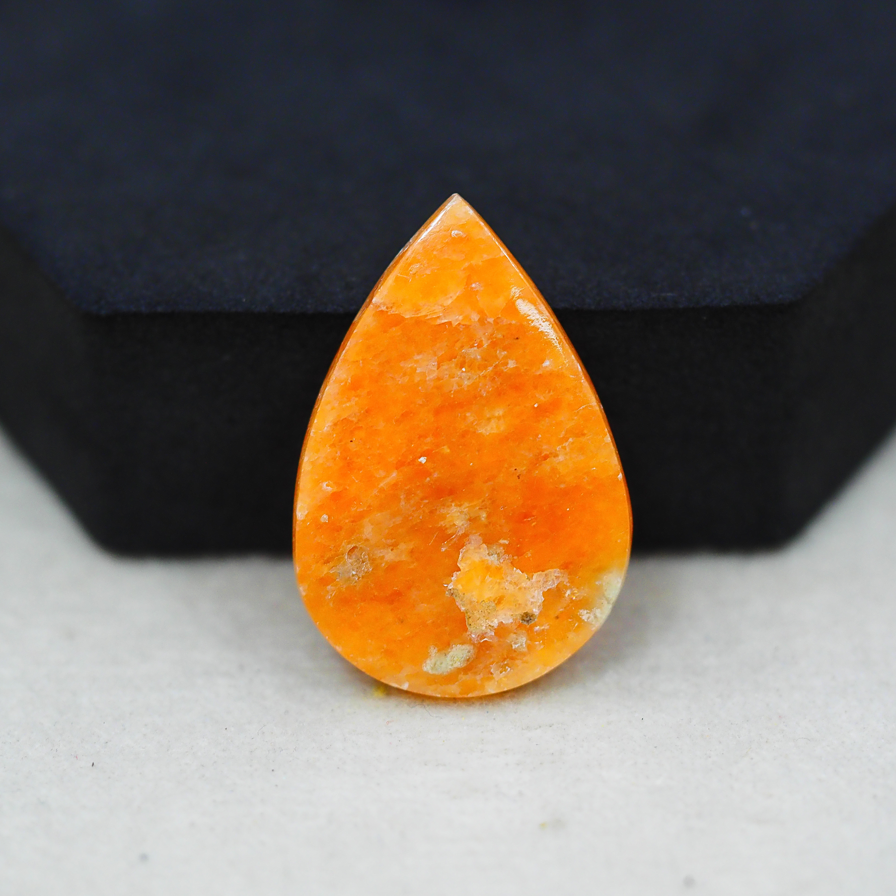 Natural Orange Calcite Pear Cabochon 32x21mm 25ct - warm honey-orange - Pedra Gems.