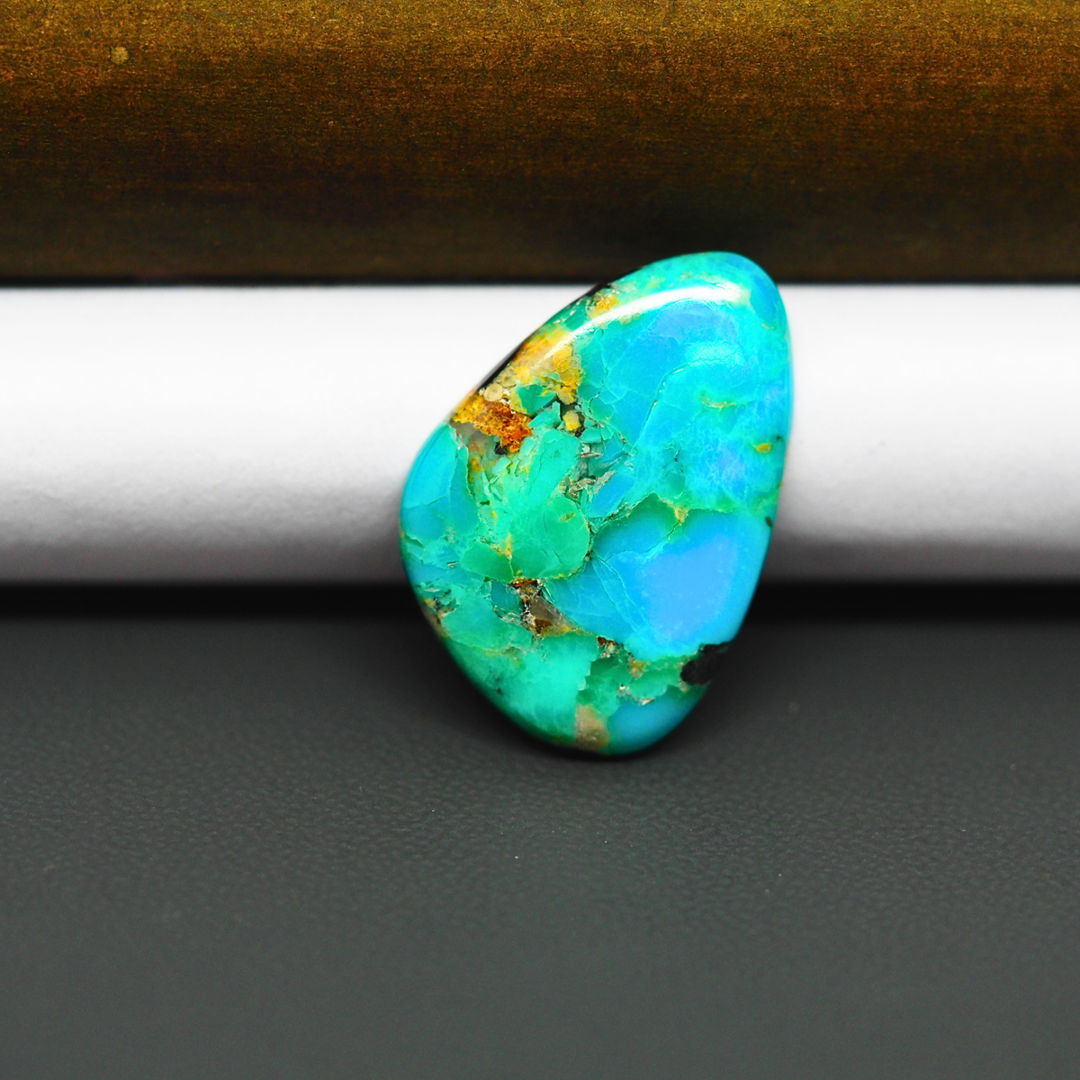 Mohave Turquoise & White Buffalo Freeform Cabochon 24x18mm 11ct - Blue and Green with Black Accent - Pedra Gems