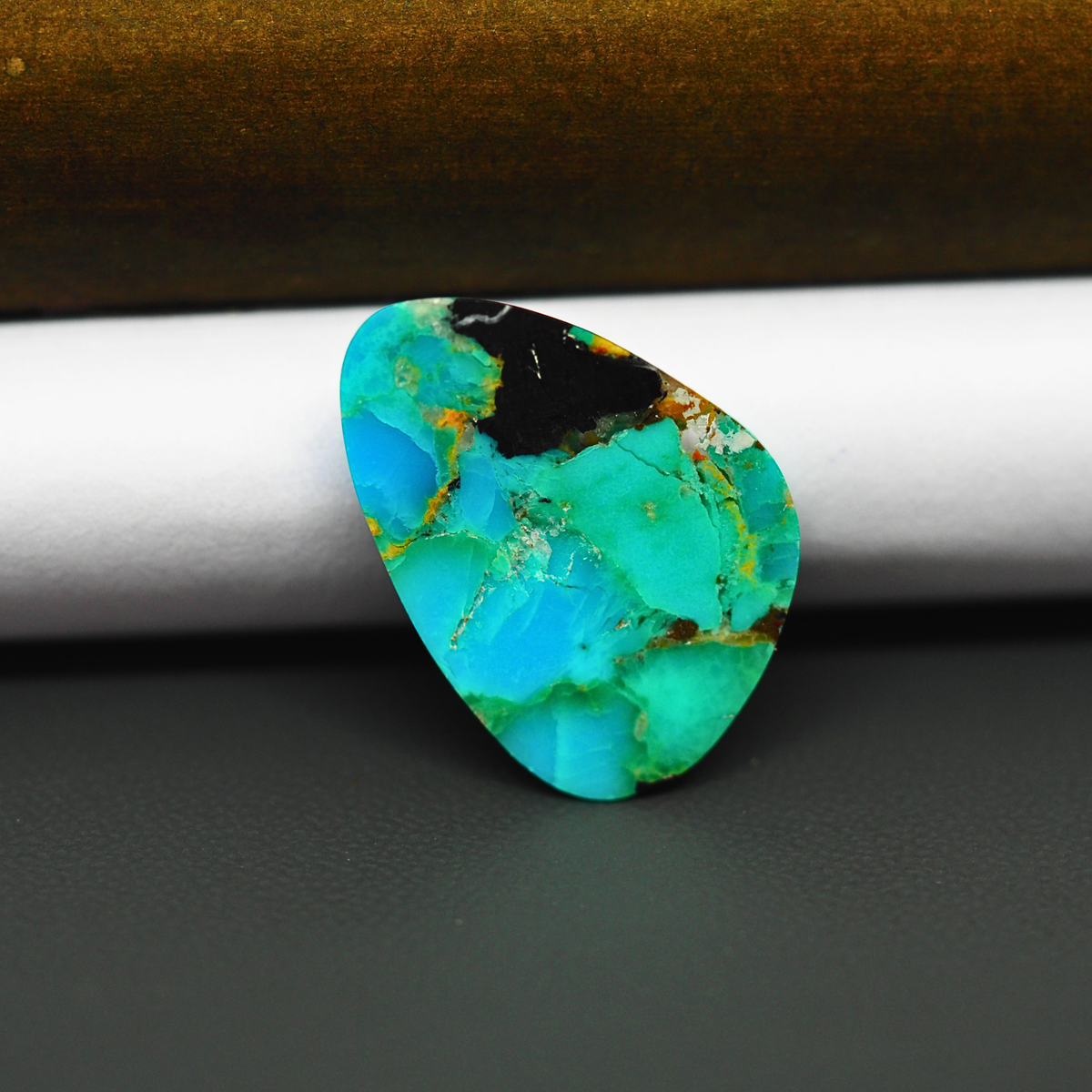 Mohave Turquoise & White Buffalo Freeform Cabochon 24x18mm 11ct - Blue and Green with Black Accent - Pedra Gems